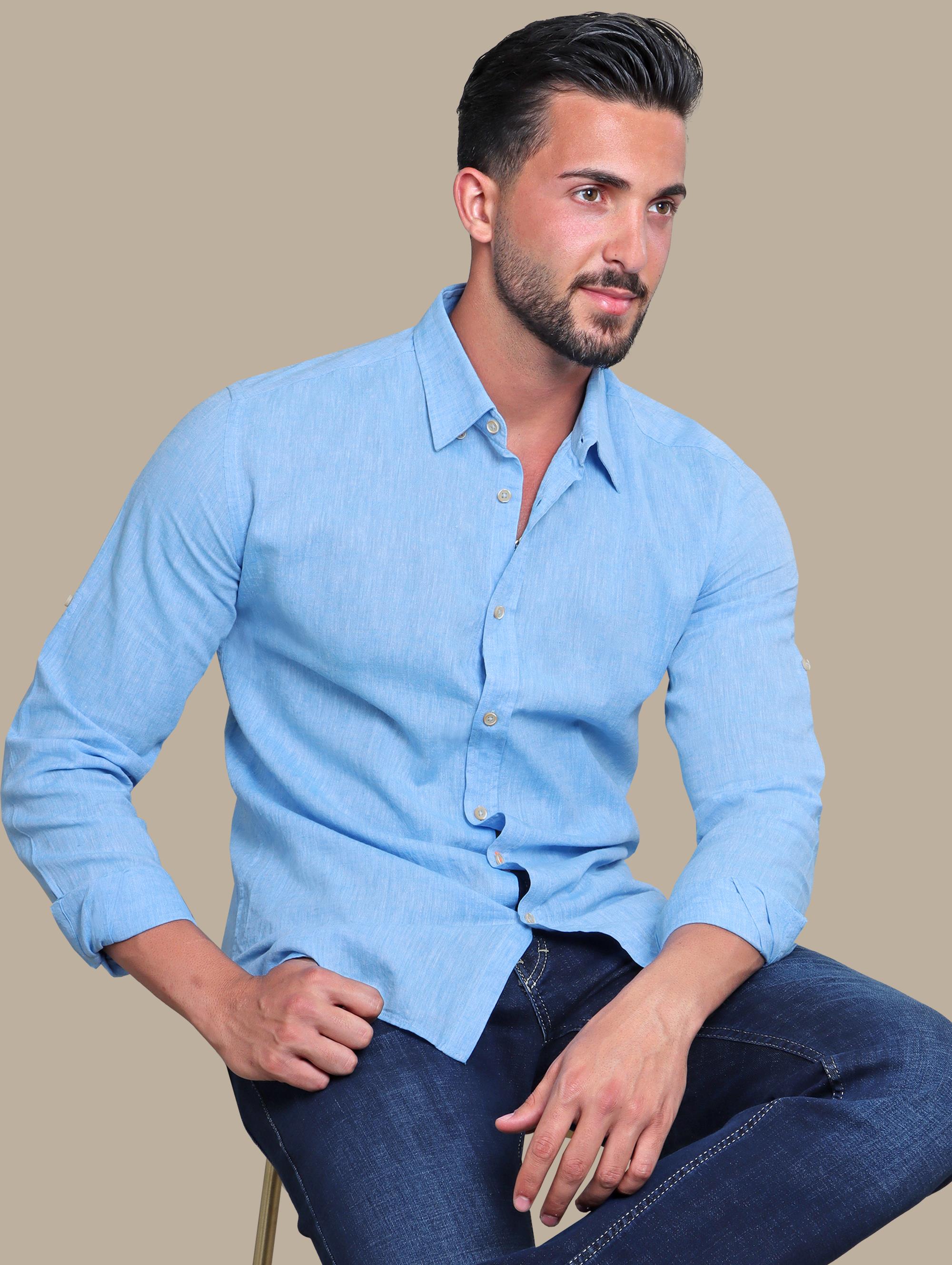 Light Blue Linen Collar Shirt