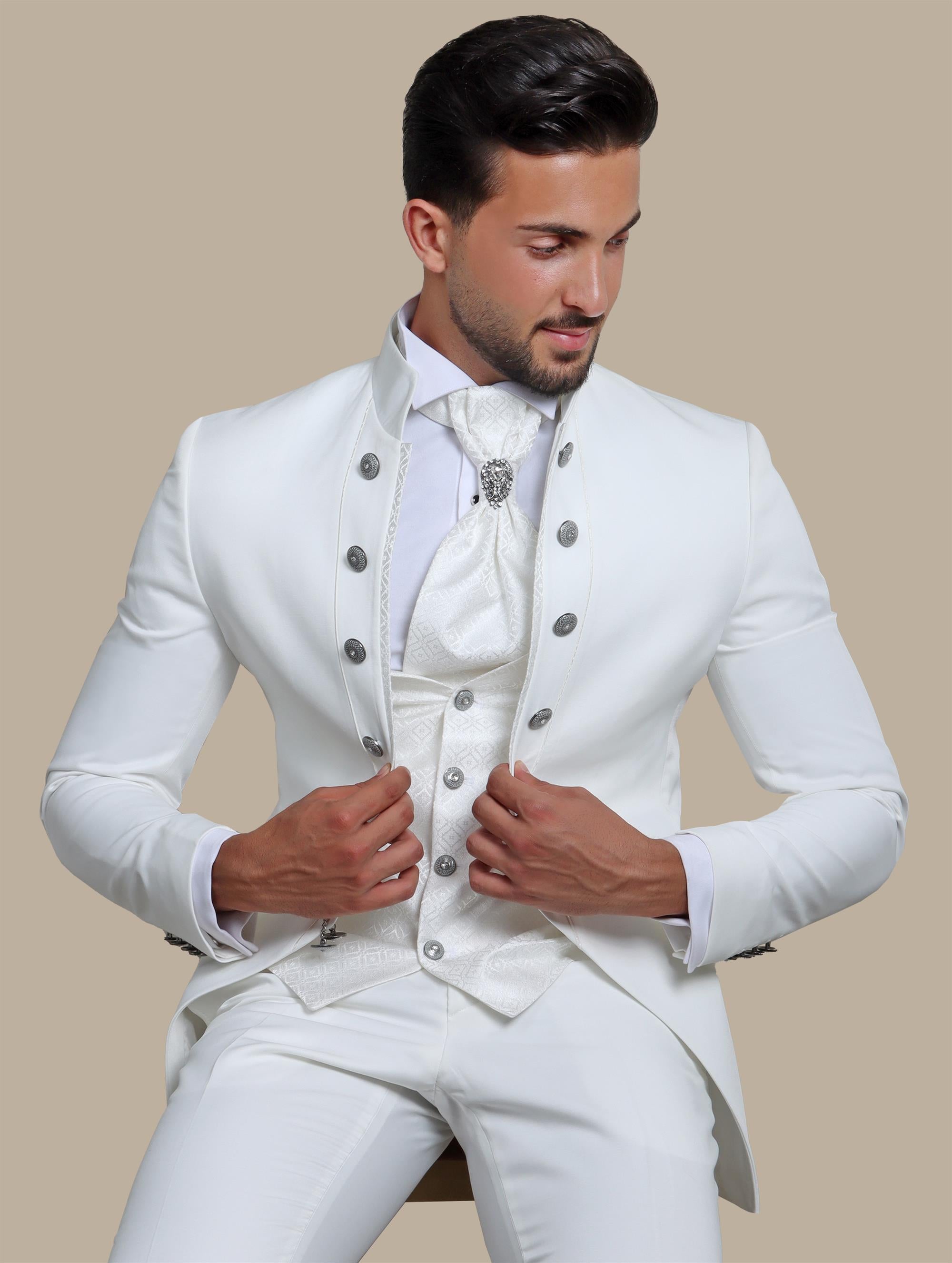 White 4-Piece Tuxedo with Col Chale & 12 Buttons