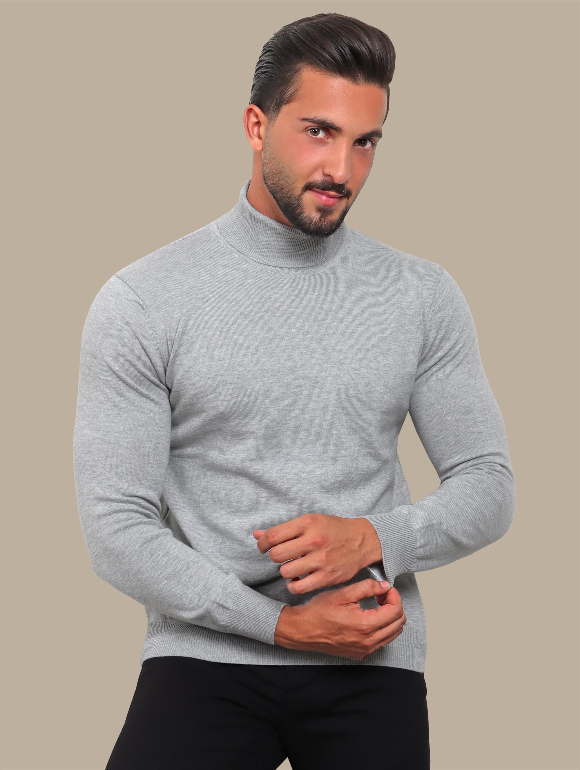 Light Grey Turtle Neck Basic Sweater