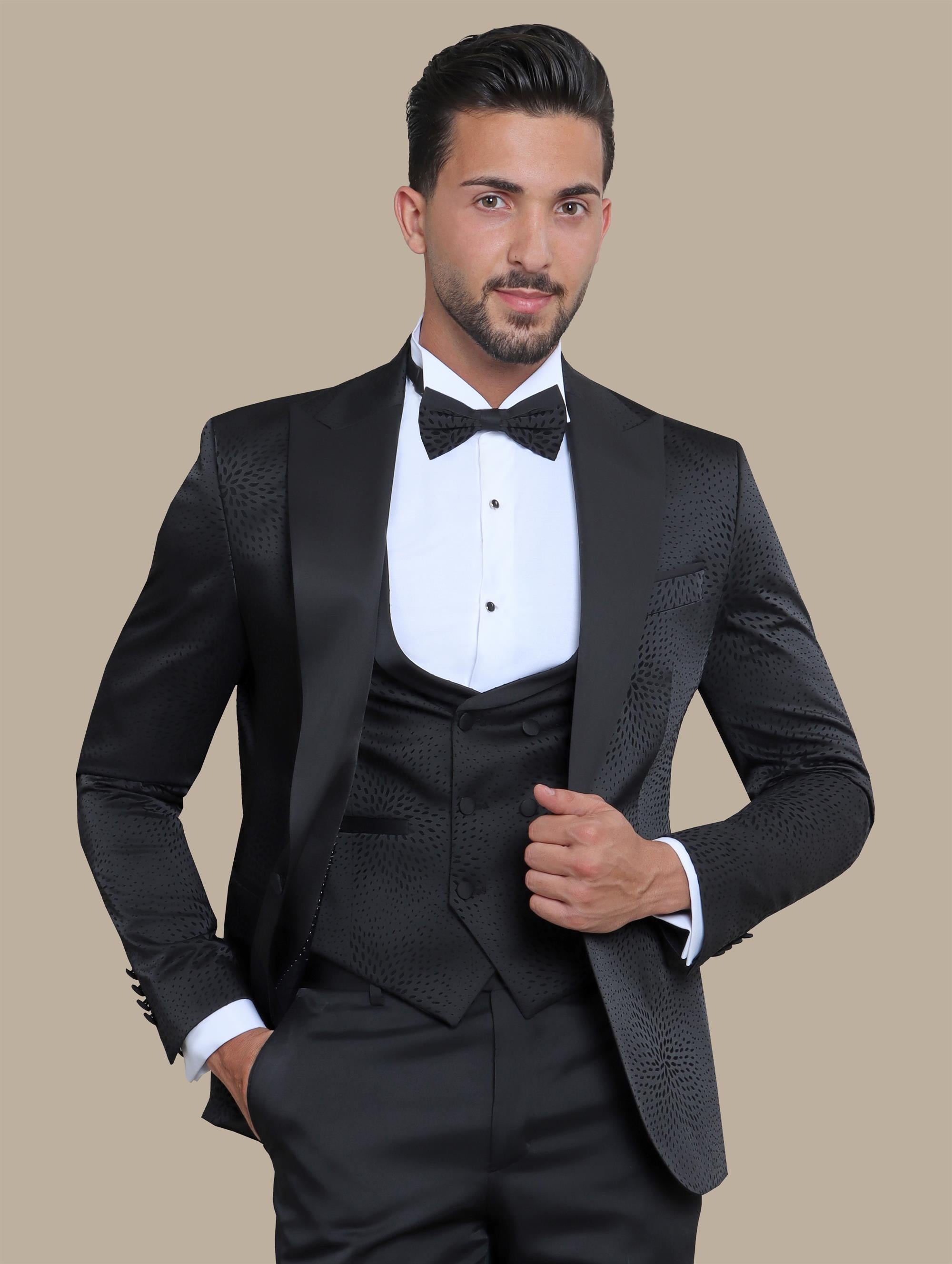 Tuxedo Flower Velvet 4 Pcs | Black